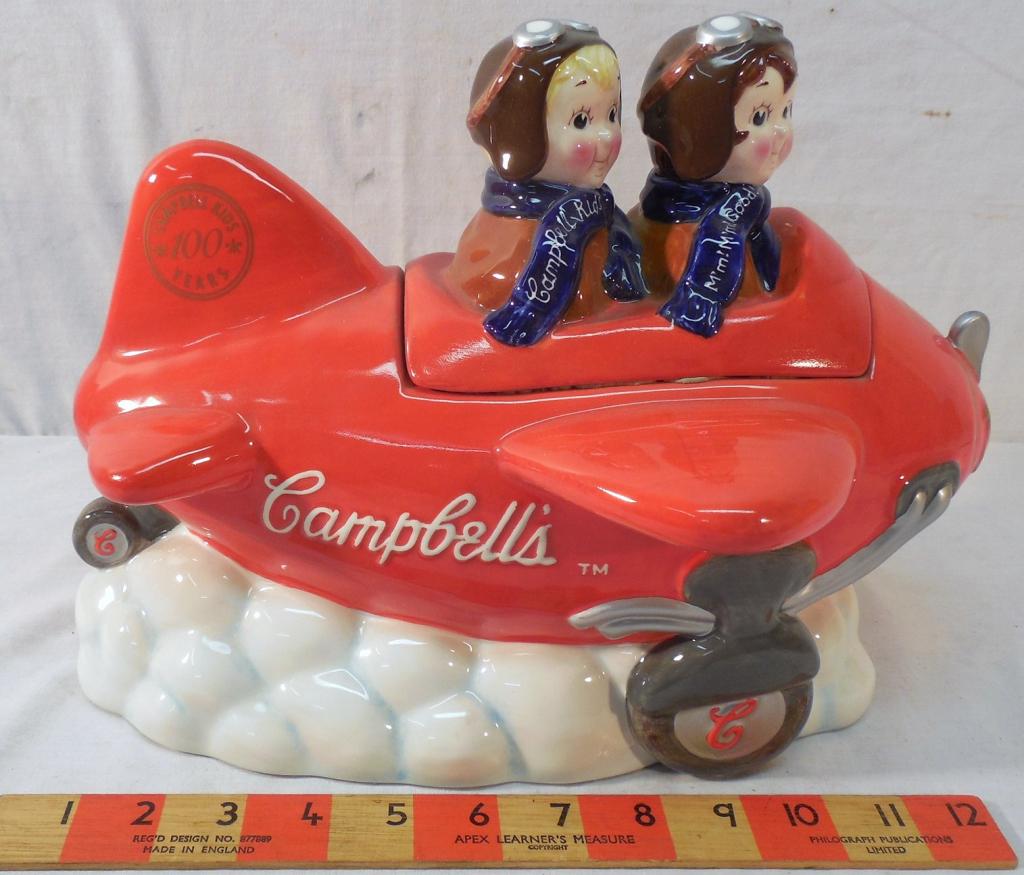 Campbell's Airplane Cookie Jar: 2004 100 Years 12in. Tall Aming High 222 of 25,000 Ceramic used as is