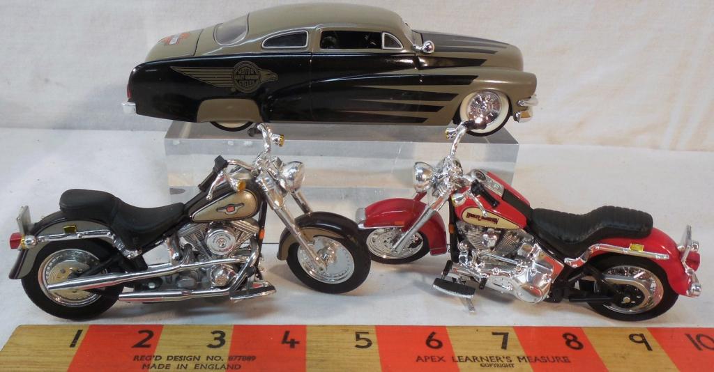 Lot of 3 Harley Items Car, 2 Motorcycles: See pictures