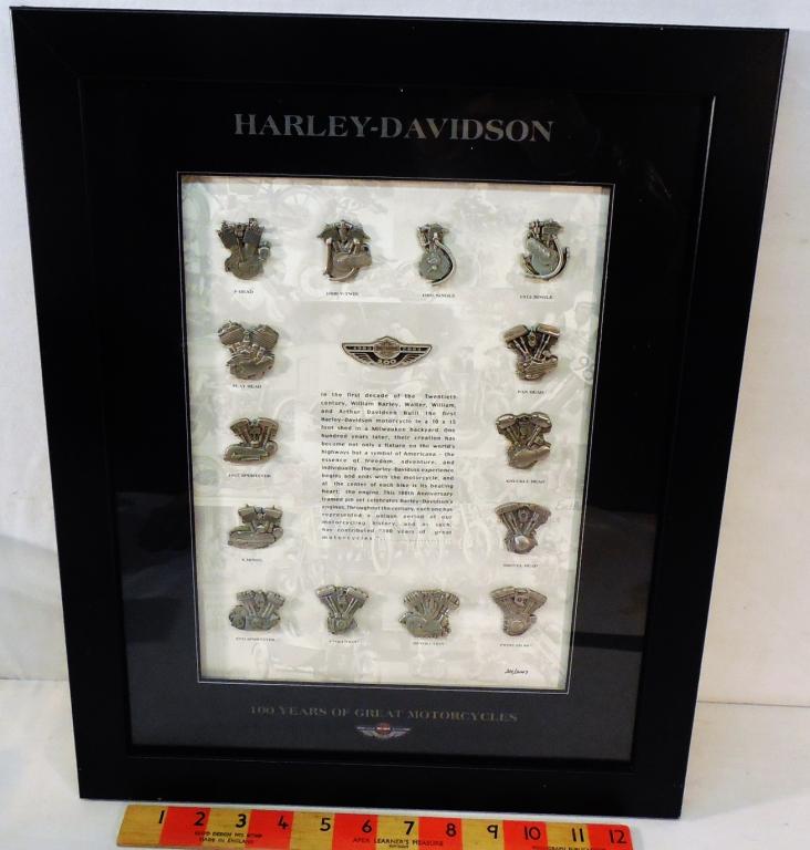 Harley - Davidson 100th Ann. Engine Pin Set: Ltd Edition Framed 14 Pins see photos