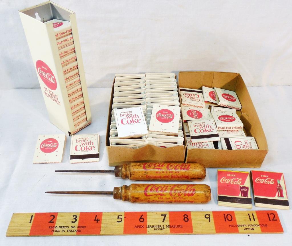 Vintage Coca-Cola Items Ice Picks/ Matches: Used as is See Photos