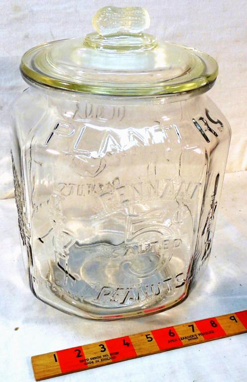 Planters Peanut Jar: Lid is chipped as is see photos