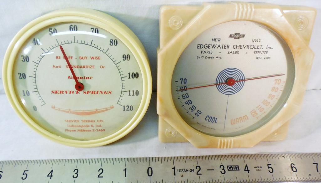Lot of 2 Advertising Thermometers: see photos Edgewater Chevrolet