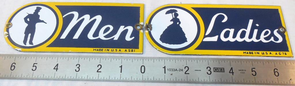 Pair of Matching Door Push Men/ Ladies: Porcelain chips see photos