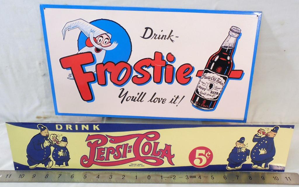 Pair of Signs Frostie / Pepsi-Cola: Frostie 9 1/2'' x 17'' / Pepsi 4 1/2'' x 22'', Contemporary