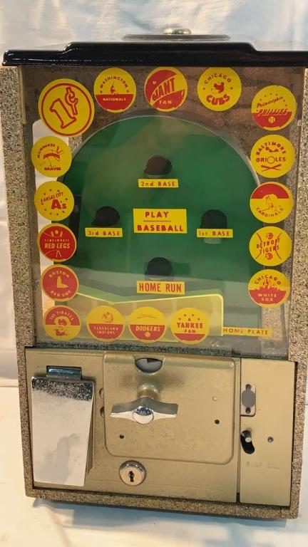 Victor Play baseball Gumball Machine: Restored 15 inches tall