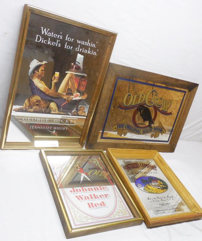 Dickels, Old Crow, Johnnie Walker, So. Comfort: (4)Mirrors Dickel 19x13/Crow 15x21/Walker14x11/So.Co.15x12
