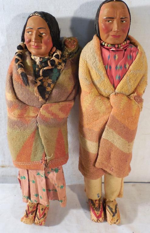 2 Paper Mache Head Dolls w/ wooden bodies (1 of 3)