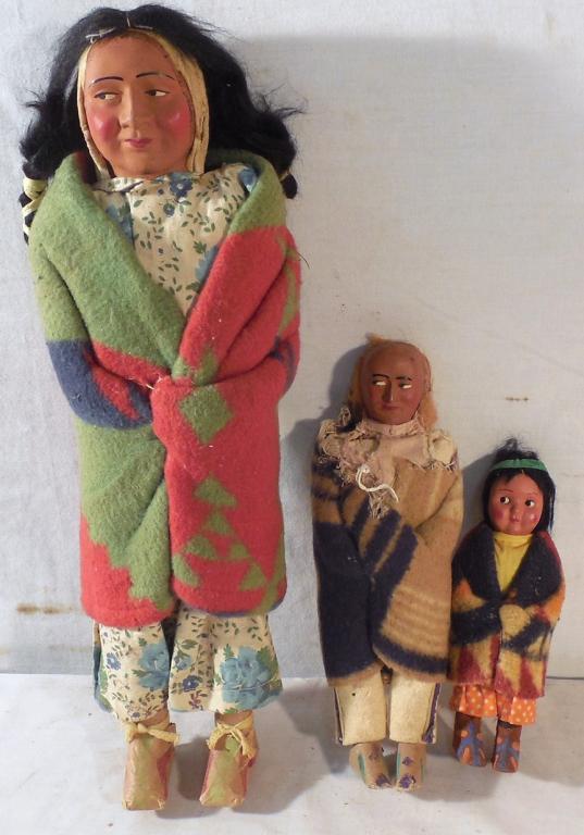 3 Skookum Indian Dolls w/paper mache heads (1 of 5)