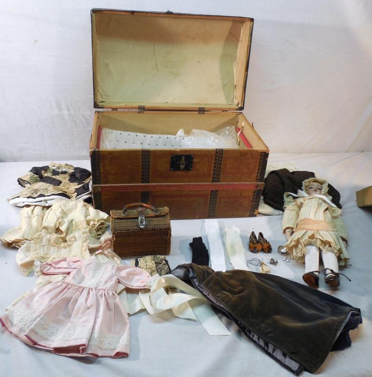 Antique Wooden Doll Trunk with Restored doll (1 of 9)