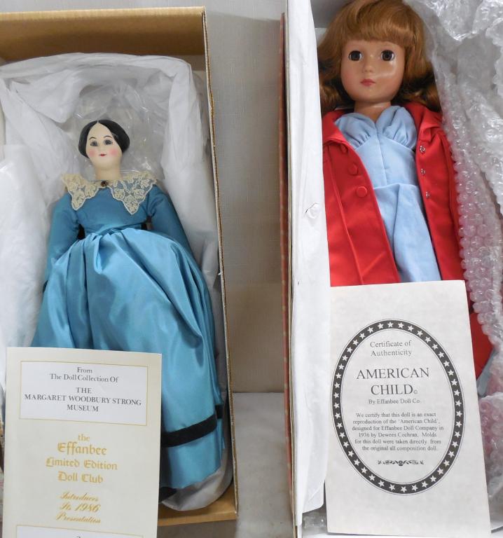 Lot of 2 Dolls by Effanbee, Reproduction China: Head Doll for Strong Museum/ 18" American Child-As is