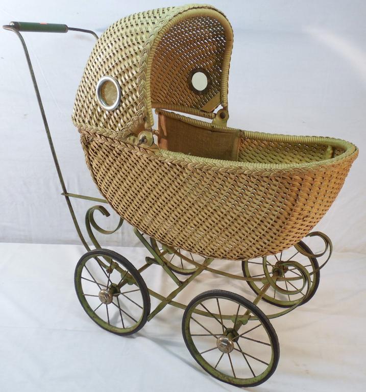 Antique Wicker Baby Doll Carriage - hood flips (1 of 5)