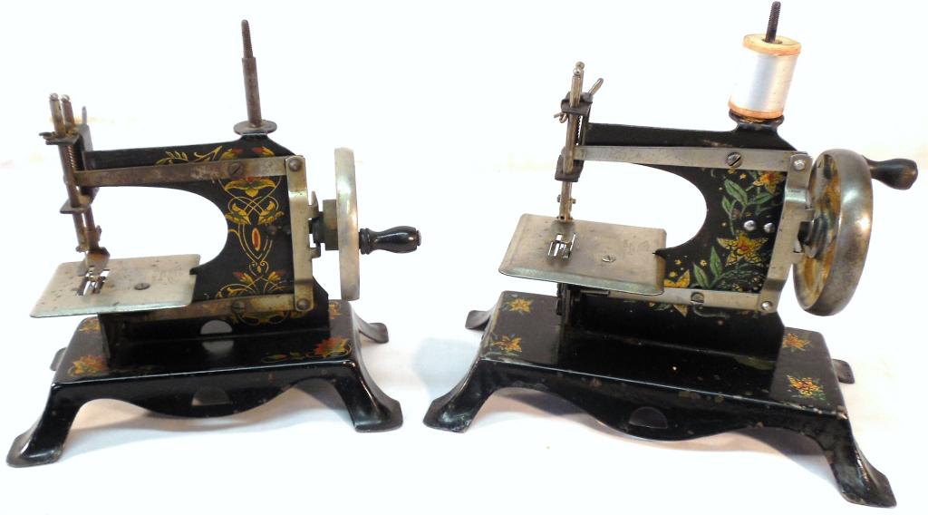 2 Tin Sewing Machines-Made in Germany: Some Pitting, paint wear - As is-See photo