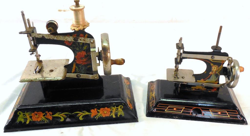 2 Tin Sewing Machines-Made in Germany: 1 marked British Zone/1 marked Casige model 121-Some rust-As is