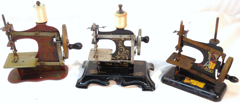 3 Tin Sewing Machines-1 Sew-O-Matic/2 W/Tags: #533311 & #176692-Sew-O-Matic-rust and Paint loss-As is