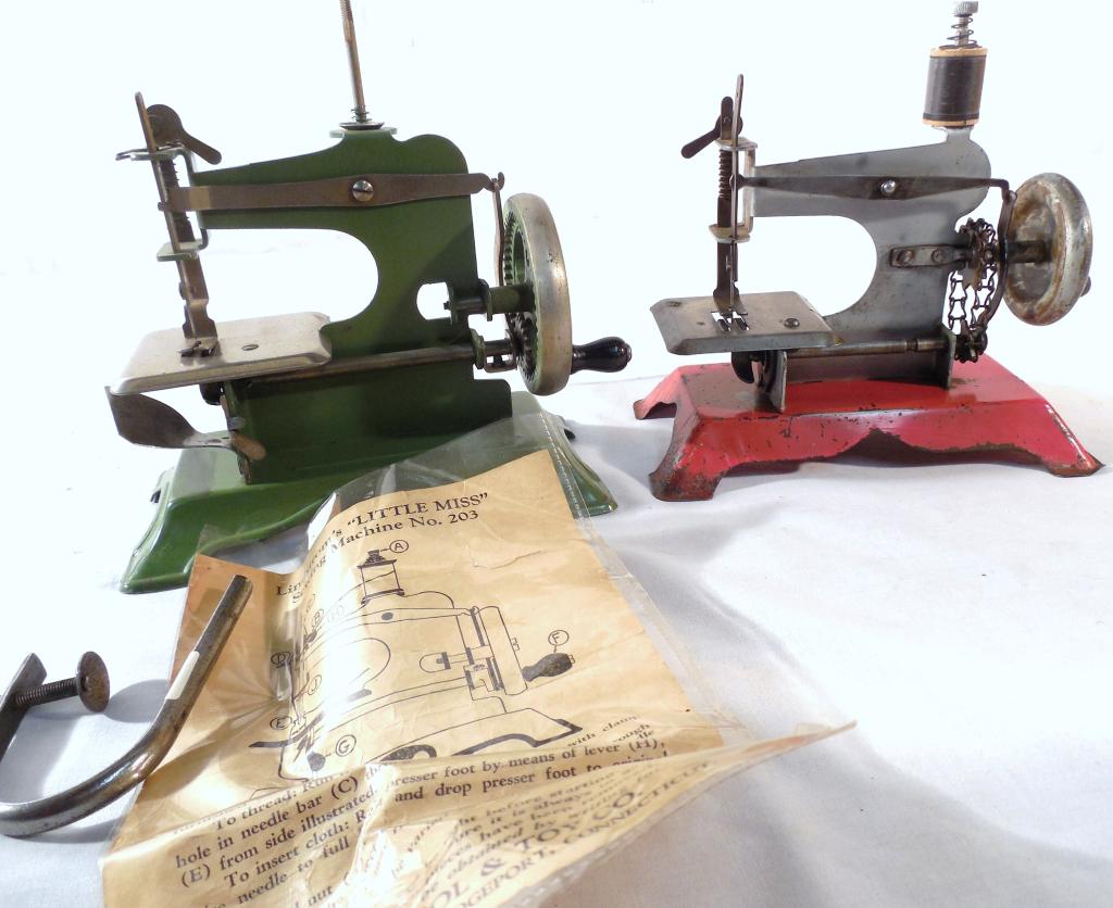 2 Tin Sewing Machines-Lindstrom's "Little Miss": USA and 1 no name-As is-See Photo