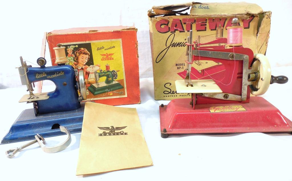 2 Tin Sewing Machines w/Boxes-1 Casige-British (1 of 12)