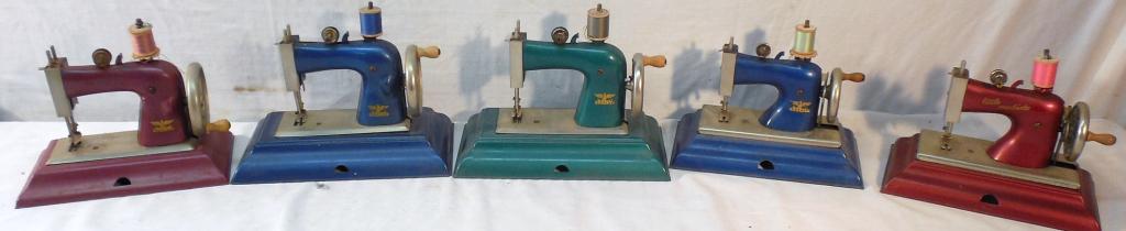 Lot of 5 Metal Sewing Machines-4 by Casige: 1 Little Modiste-1 Casige marked Germany British Zone-As is