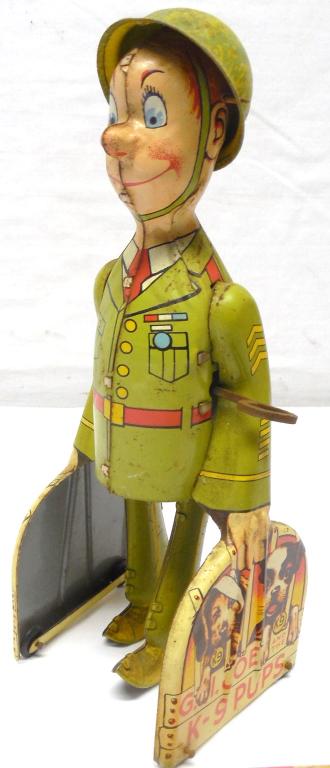 Tin Wind-Up G.I.Joe K-9 Pups Unique Art, NJ: Has Key as is see photos Working