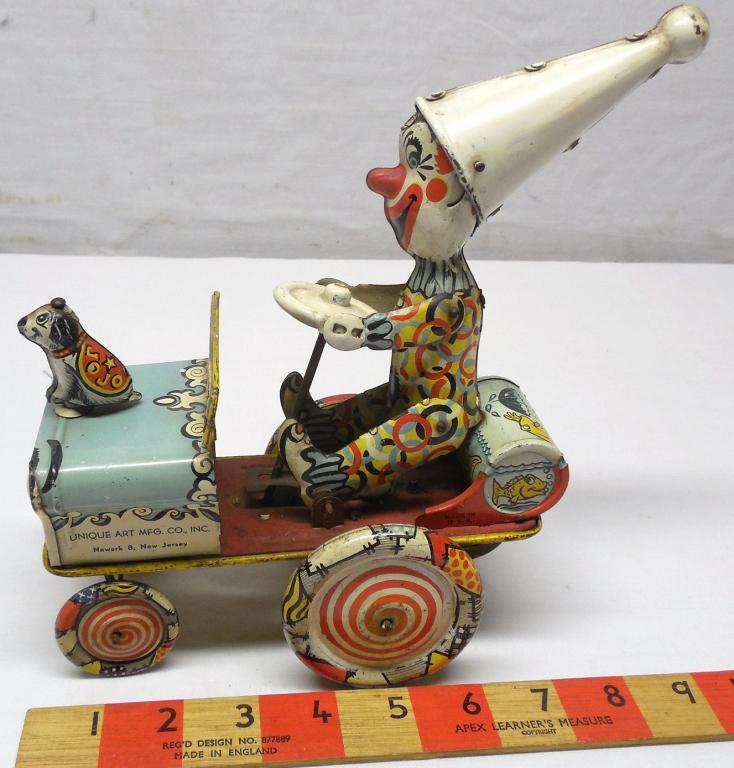 Tin Wind-Up Clown w/ Dog  Unique Art Newark NJ (1 of 5)