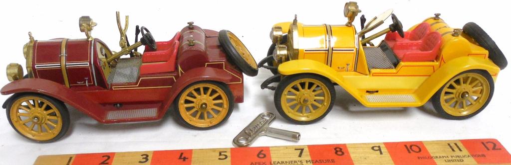 Lot of 2 Schuco Tin/Plastic Wind Up Cars: Mercer 1225 ,One Key only Maroon Missing Windshield