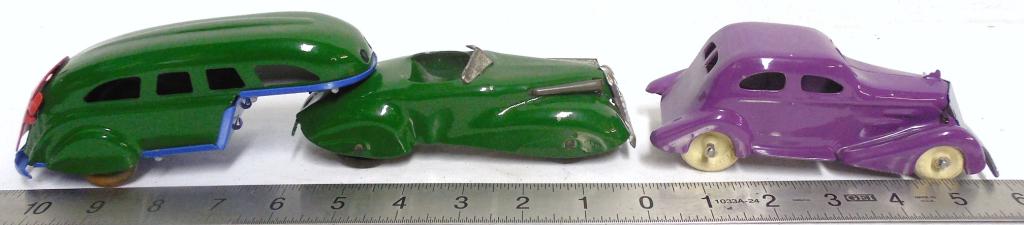 Lot of 3 Pressed Steel 2 Cars / 1 Trailer (1 of 9)