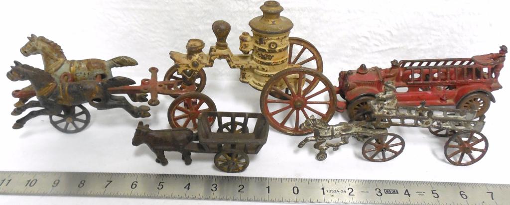 Cast Iron Fire Engine / Fire Wagons/ Cow w/Cart (1 of 10)
