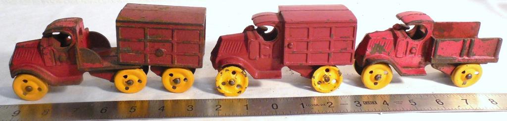 Lot of 3 Red Cast Iron Trucks (1 of 11)
