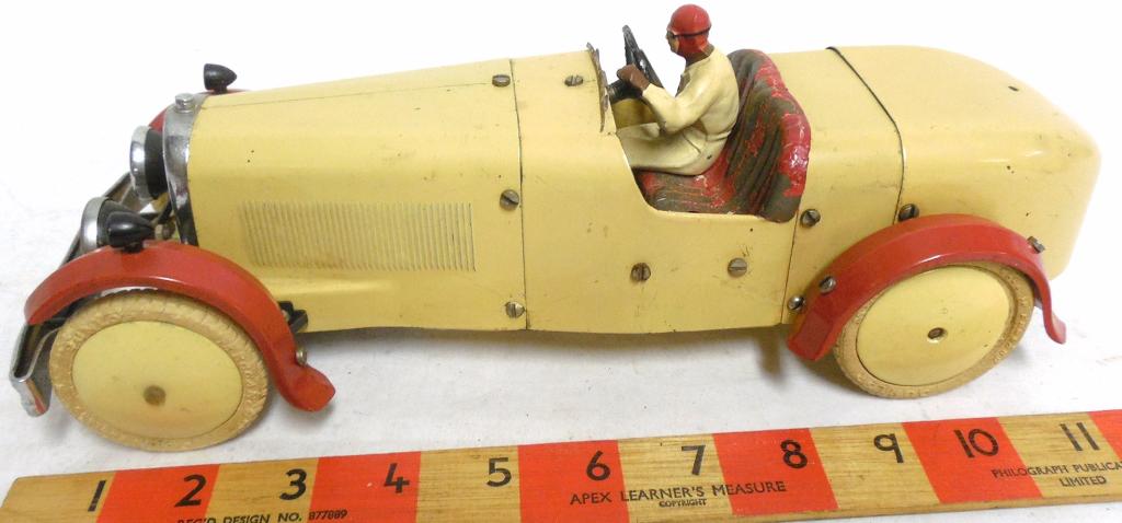 Meccano Ltd. Wind UpRace Car Pressed Steel: Driver is cast Iron Tested Works