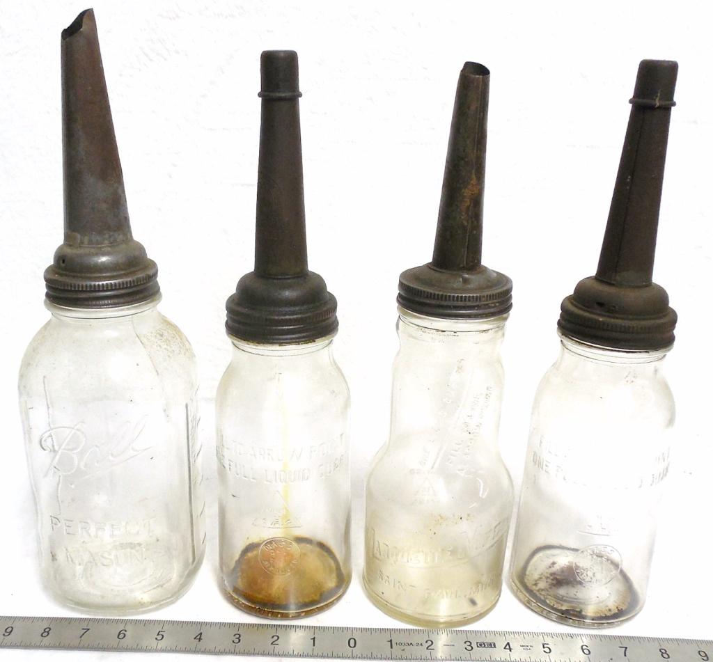 Lot of 4 Oil Bottles with Metal Spouts/2 Lids (1 of 5)