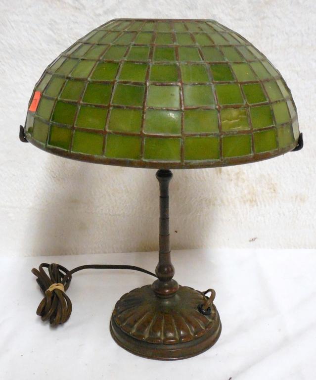 Tiffany Studios Lamp w Mosaic Shade: 12'' Tall stamped Tiffany Studios on Bottom