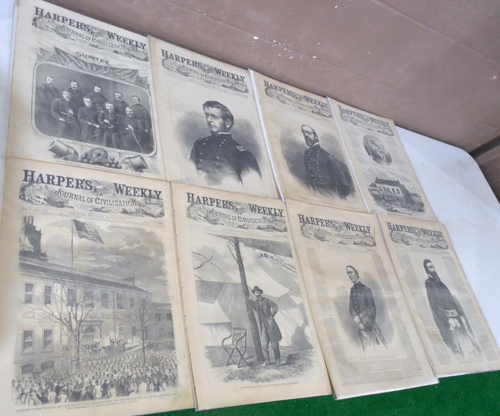 Lot of 8 Harper's Weekly 1861-1864: Fair condition for their age