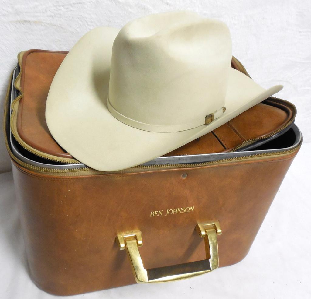 Stetson Ben Johnson in Leather Case: El Presidente no size, We where told these hats are vintage hats made in the style of what the "Famous" person would wear and sold to the Public years ago.