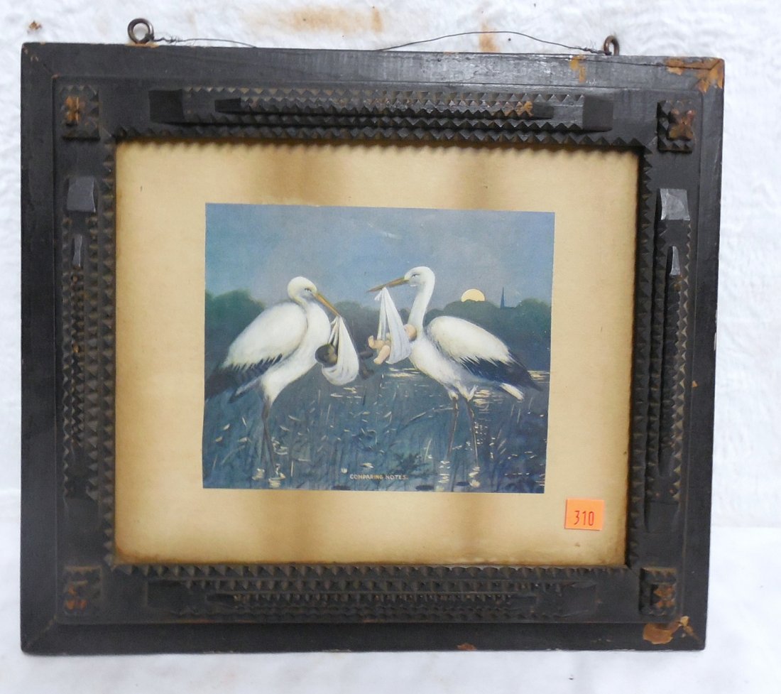 Tramp Art Frame w/ Pelicans Picture: 13'' 15''