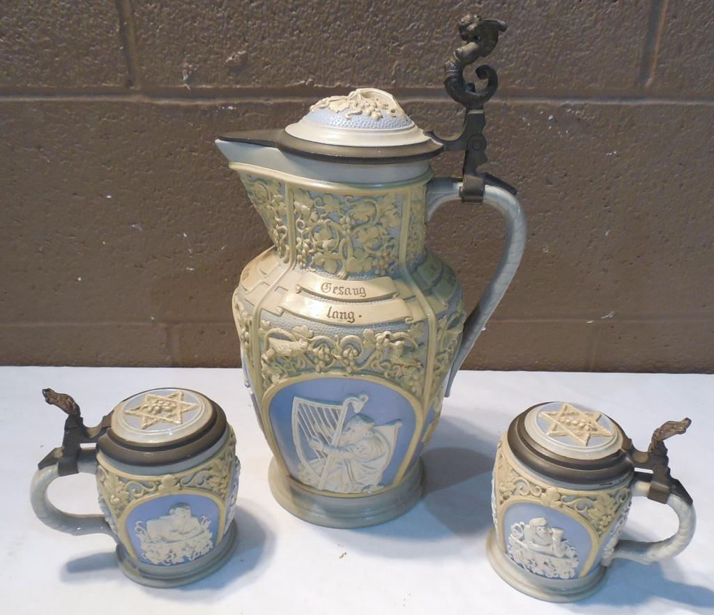 Villeroy and Bach Lot of 3 German Pieces Pitcher 11'': Pitcher 11'' and 2 Steins 4 1/2'' no damage