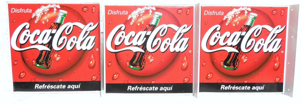 Lot of 3 Coca-Cola Signs Spanish NOS 2 Sided Tin 12 (1 of 3)