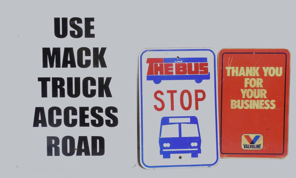 3 Signs Mack Truck / Bus Stop / Valvoline Mack Tin 1 (1 of 5)