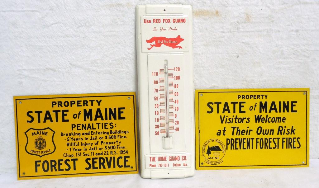Lot of  3 Signs (2) Maine/ Thermometer Red Fox Signs (1 of 5)