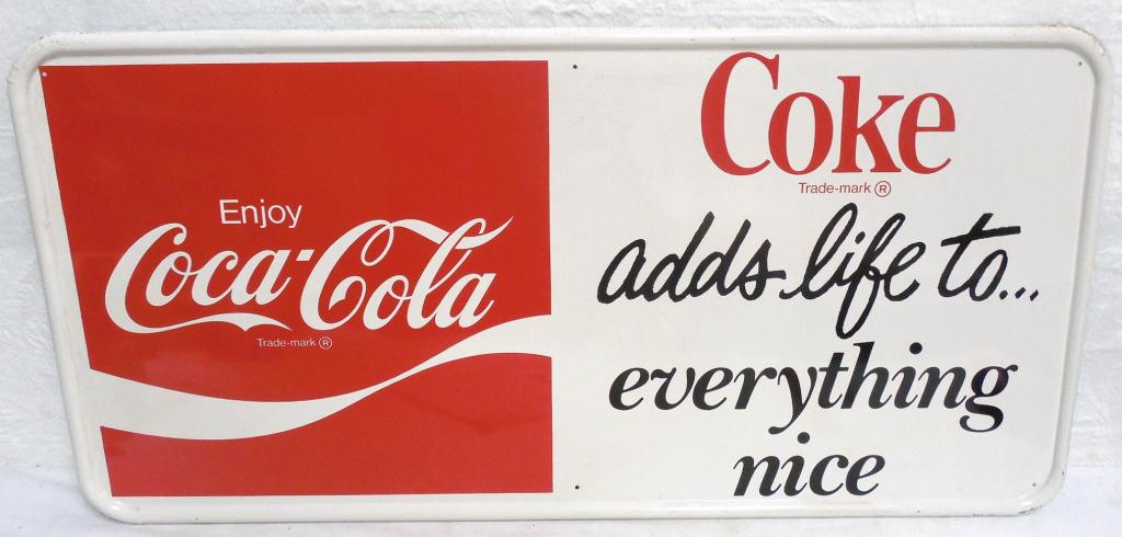 Coca -Cola Painted Tin Sign 35''  x 17'' 1 Side (1 of 4)