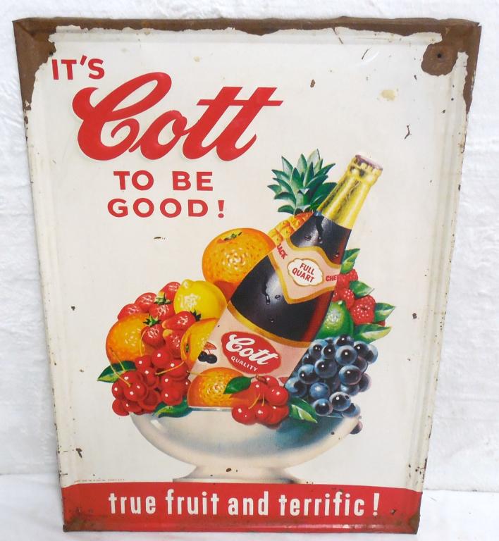 Cott Fruit Drink Sign Rough 17'' x 23'' Painted Tin (1 of 4)