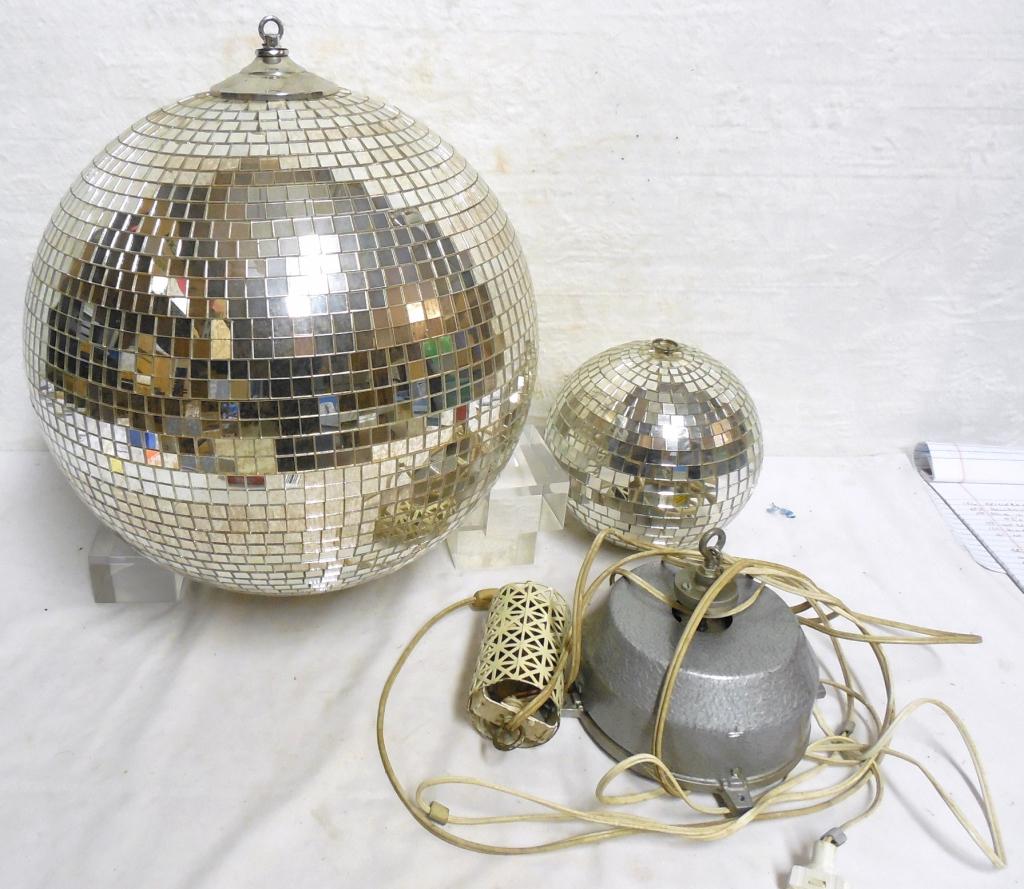 Pair of Dance Room Mirrored Balls / Motor untested no (1 of 3)
