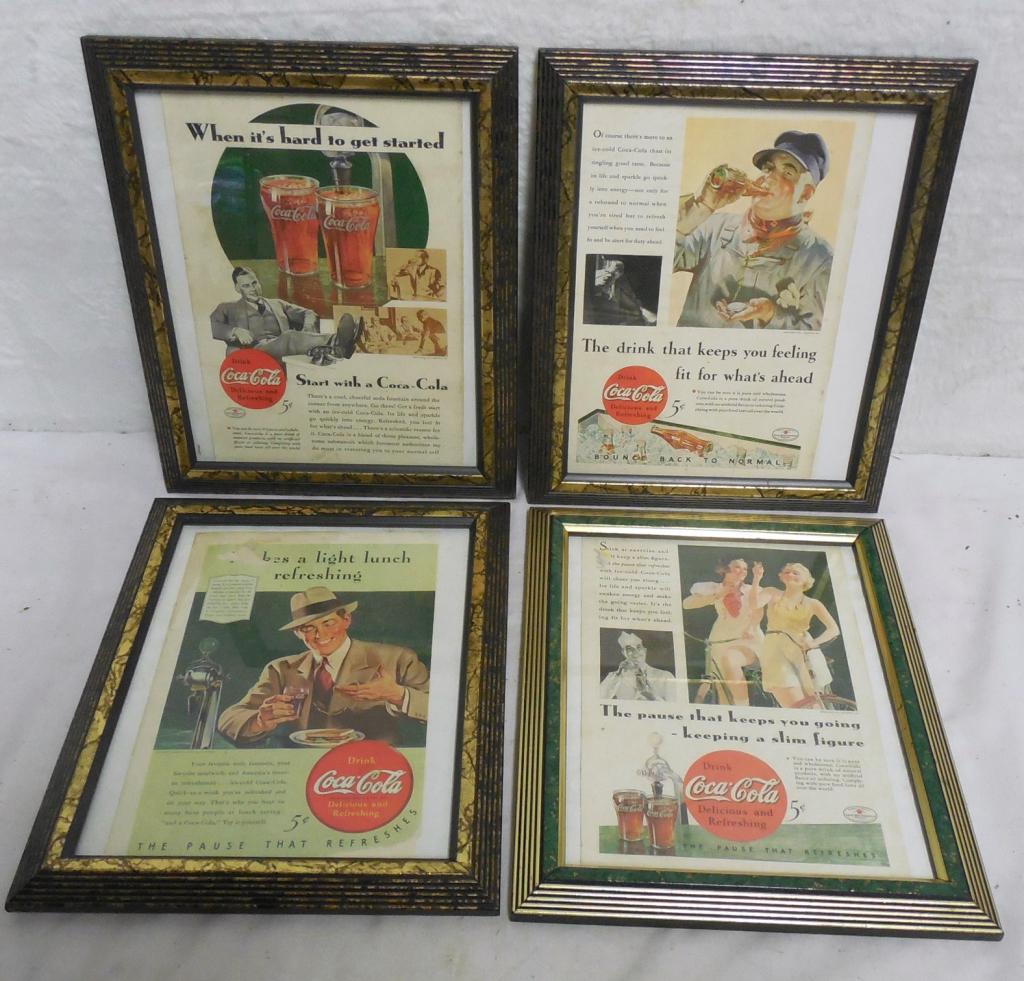 Lot of 4 Vintage Coca-Cola Ads Framed 10'' x 12'' (1 of 5)