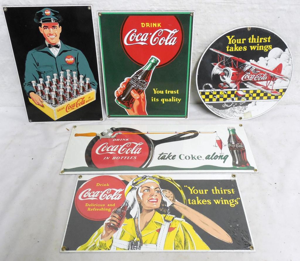 Lot of 5 Coca-Cola Enamel Signs Contemporary Plane (1 of 6)