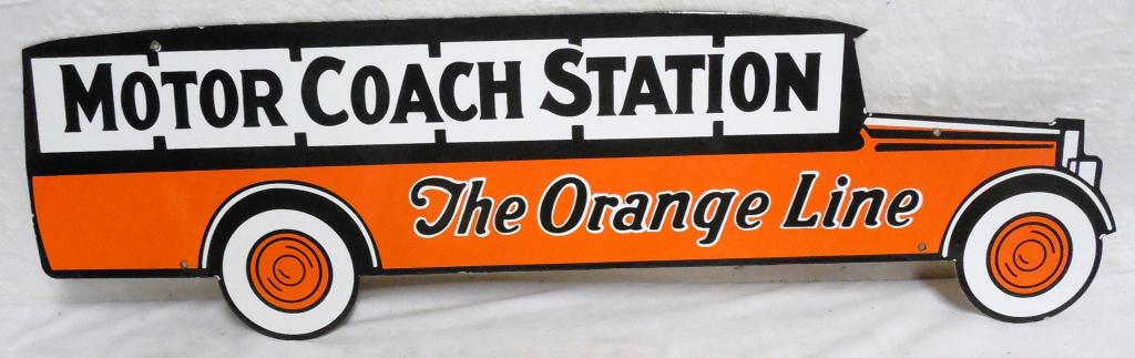 Orange Line Enamel Sign Contemporary Double 9'' x 36'' (1 of 2)