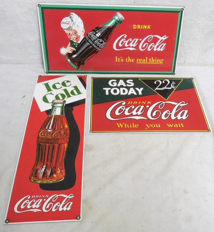 Lot of 3 Enamel Coca-Cola Signs Contemporary Gas 22 (1 of 5)