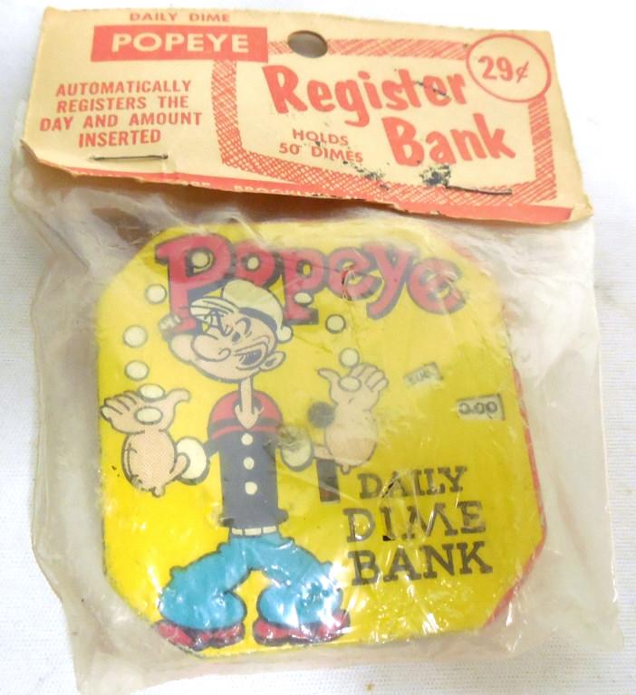 Popeye Tin Litho Dime Register Bank original package (1 of 2)