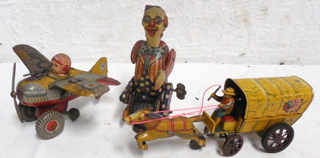 Lot of 3 Tin Toys 2 Wind-Up 1 Friction wagon is (1 of 8)