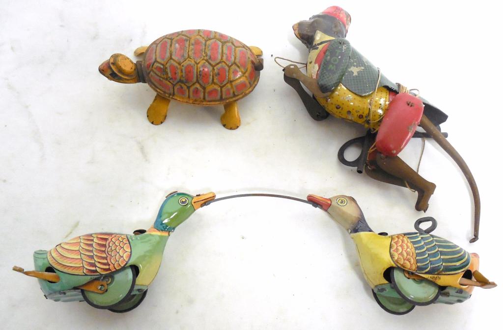 Mixed Lot of Tin Toys 1 Monkey Puppet 2 Wind-Ups turtle (1 of 4)