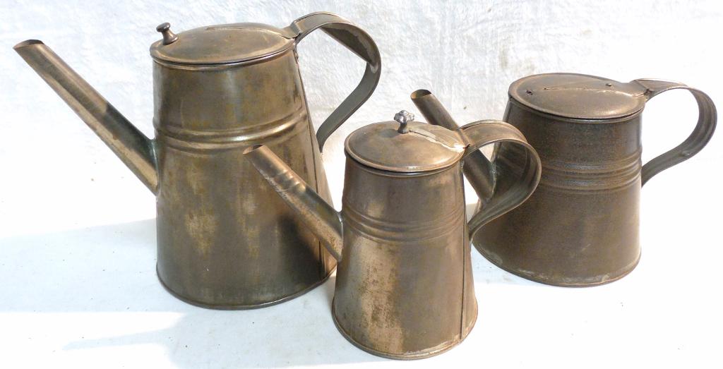 Lot of 3 Tin Coffee Pots Nice clean Used as is see: Nice clean Used as is see photos