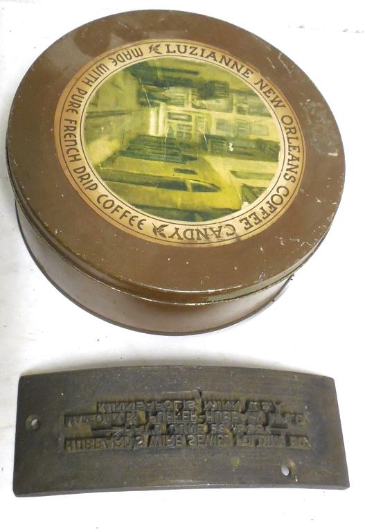 Candy Tin / Print Plate Tin Coffee Candy / Print Plate: Tin Coffee Candy / Print Plate Hubbard's Wire Sewed Folding Box Minn. Used as is see photos