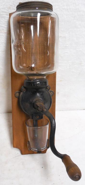 Coffee Grinder Wall Mount Glass Arcade No. 25 Used as: Arcade No. 25 Used as is see photos
